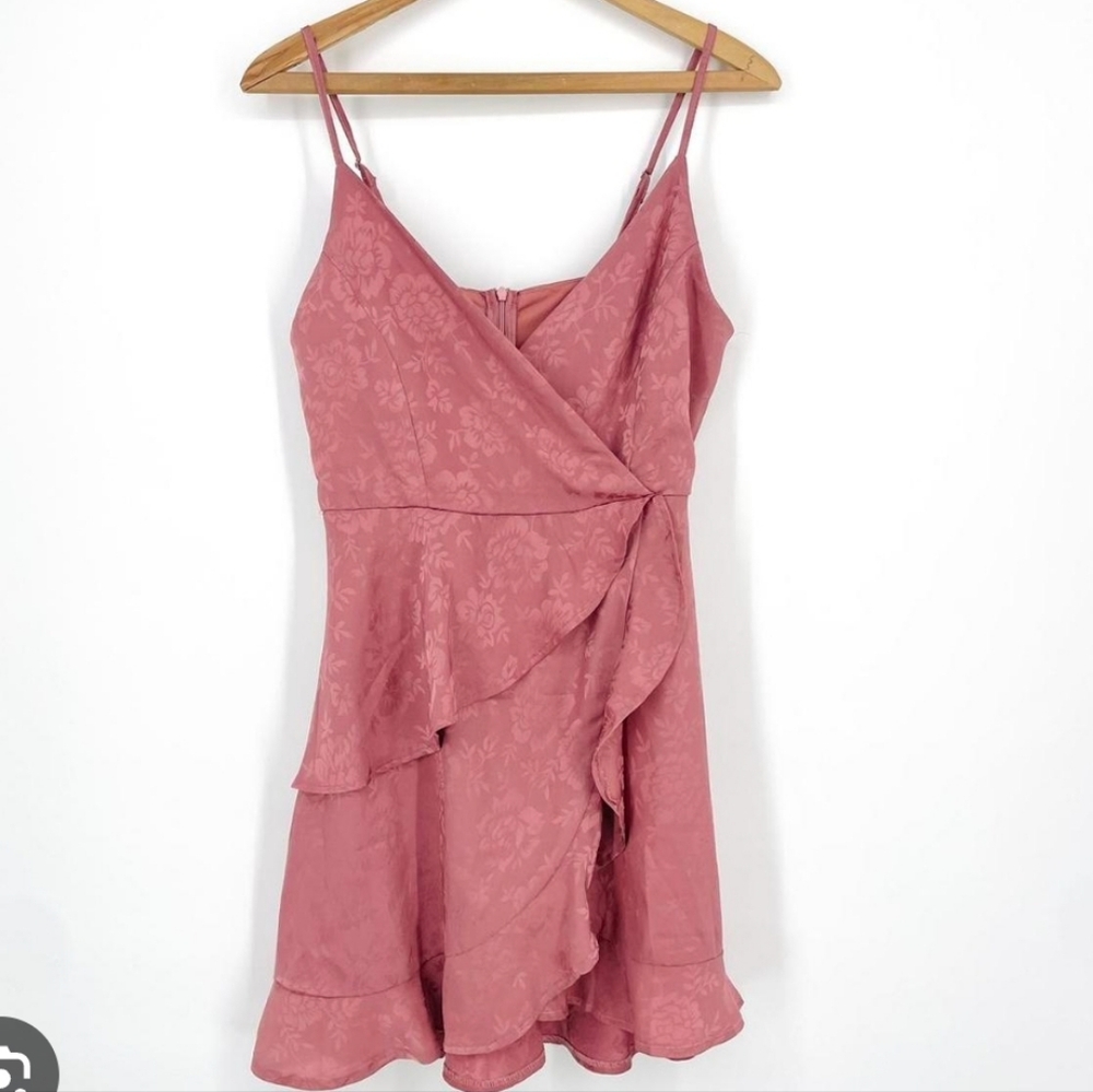 Altar'd State Dusty Rose Pink Wrap Ruffle Mini Dress Size Medium